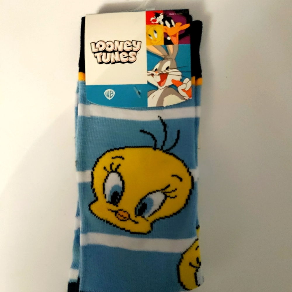 Warner Bros. Tweety Bird Character Socks - Yellow and Blue Unisex 8-12.